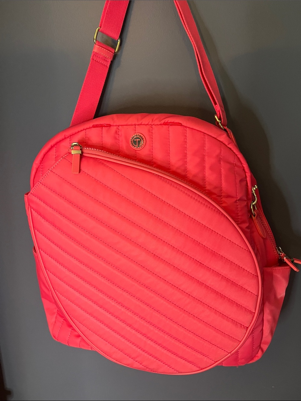 Talbots Tennis bag, bubblegum pink quilted,  gently used priced to sell see flaw